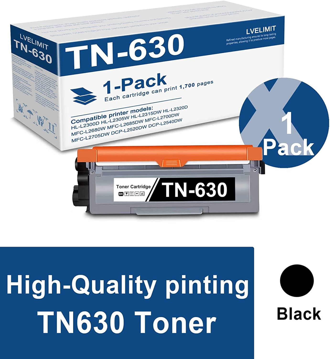 TN630 Toner Cartridge Black 1 Pack Replacement for Brother TN630 MFC