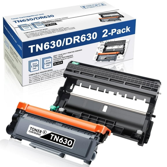 TN630 Toner Cartridge and DR630 Drum Unit Compatible for Brother TN660 TN630 Toner Cartridge DR630 DR-630 Drum Unit for HL-L2320D HL-L2360DW MFC-L2680W MFC-L2700DW Printer (Black 2-Pack)