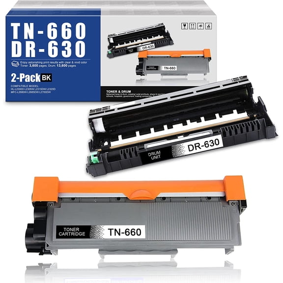 TN660 DR630 Black 2 PK Replacement for Brother HL-2340DW Printer