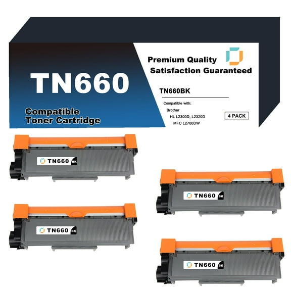TN660 High Yield Toner Cartridge Replacement Compatible for Brother TN660 4 Pack to use with MFC-L2700DW, MFC-L2705DW, HL-L2300D, HL-L2320D, DCP-L2520DW, DCP-L2540DW, MFC-L2707DW Printer