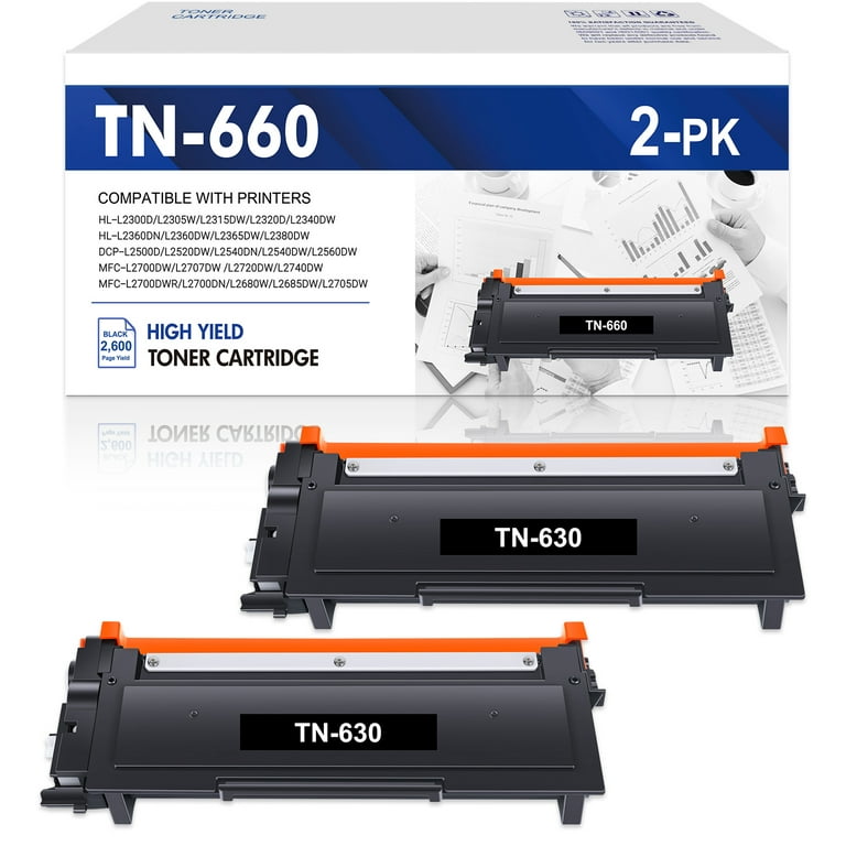 2Pack TN660 Toner Cartridge For Brother TN630 HL-L2340DW DCP-L2520DW DCP-L2540DW  