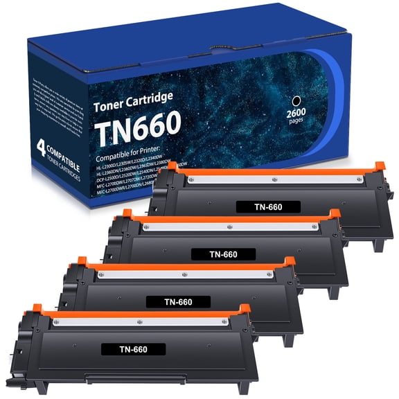 TN660 TN-660 Toner Cartridge Compatible for Brother TN660 TN 660 TN-630 TN630 for Brother HL-L2340DW MFC-L2700DW DCP-L2540DW HL-L2300D HL-L2380DW HL-L2320D MFC-L2740DW Printer (4-Pack,Black)