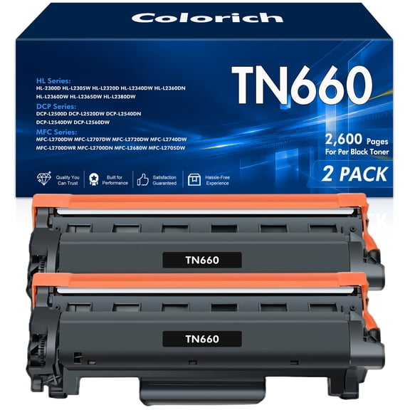 TN660 Toner Cartridge Compatible for Brother TN 660 TN-660 TN630 TN-630 for HL-L2300D HL-L2305W HL-L2320D HL-L2380DW MFC-L2740DW MFC-L2707DW DCP-L2500D Printer (2-Pack, High Yield)