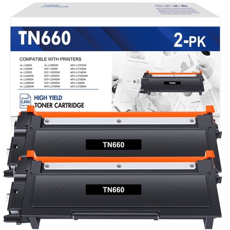 TN660 Black Toner Cartridge Compatible for Brother TN660 TN-660 TN630 TN-630 for HL-L2300D HL-L2305W HL-L2320D HL-L2380DW MFC-L2740DW MFC-L2707DW DCP-L2500D Printer (2-Pack, High Yield)