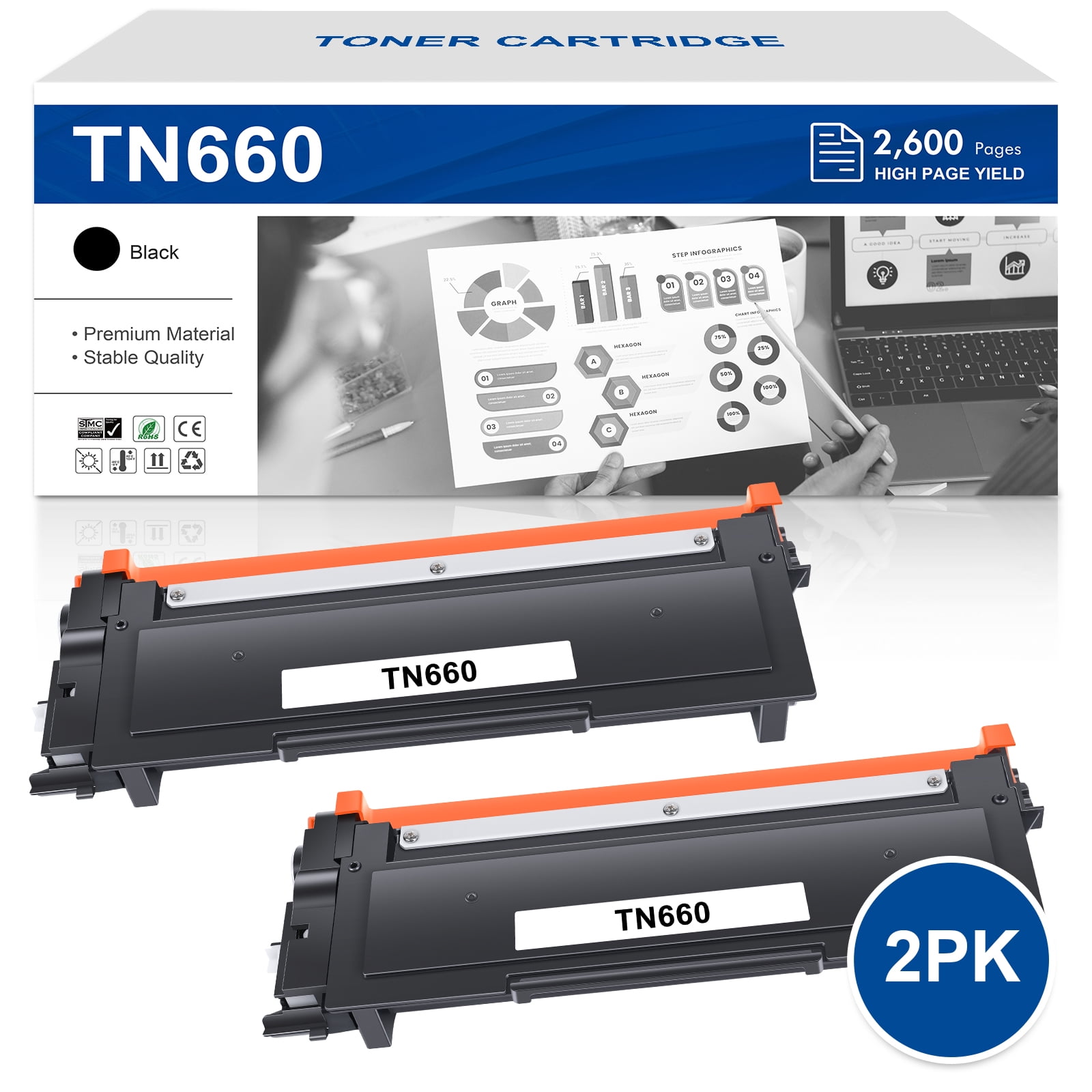 TN660 TN630 Toner Cartridge Replacement Compatible for Brother TN660