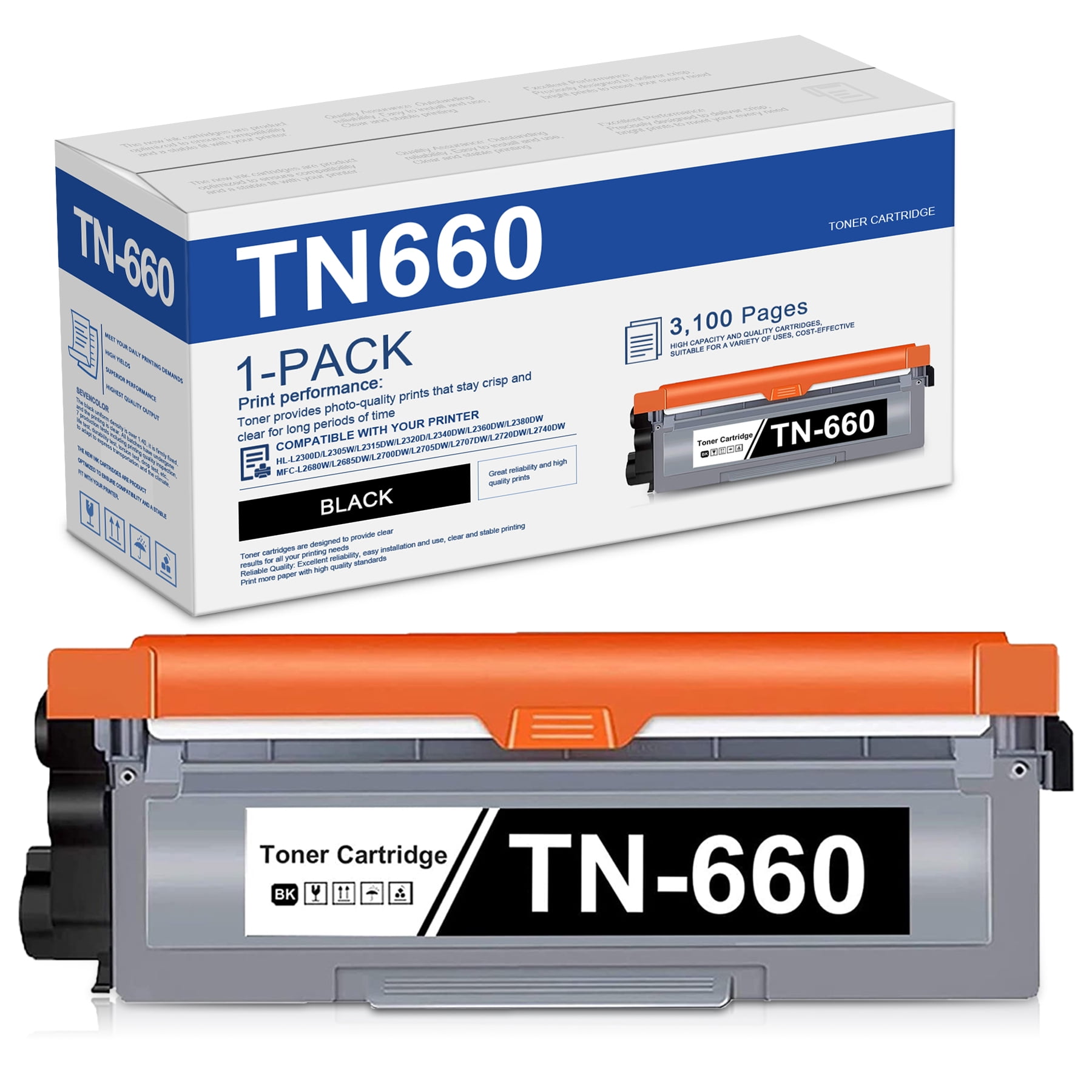 TN660 Toner Cartridge 1 Pack Black Replacement for Brother HLL2360DW