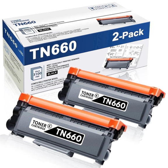 TN660 Toner Cartridge 2 Pack Black Compatible for Brother TN660 TN630 TN 660 TN 630 TN-660 TN-630 Toner Cartridge for DCP-L2520DW DCP-L2540DW HL-L2320D MFC-L2705DW Printer