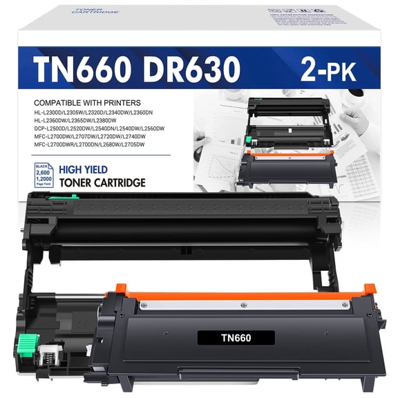 TN660 Toner Cartridge and DR630 Drum Unit Set Compatible for Brother TN-660 DR-630 for Brother HL-L2300D HL-L2320D MFC-L2740DW HL-L2380D Printer (1x TN660 Toner, 1x DR630 Drum Unit )