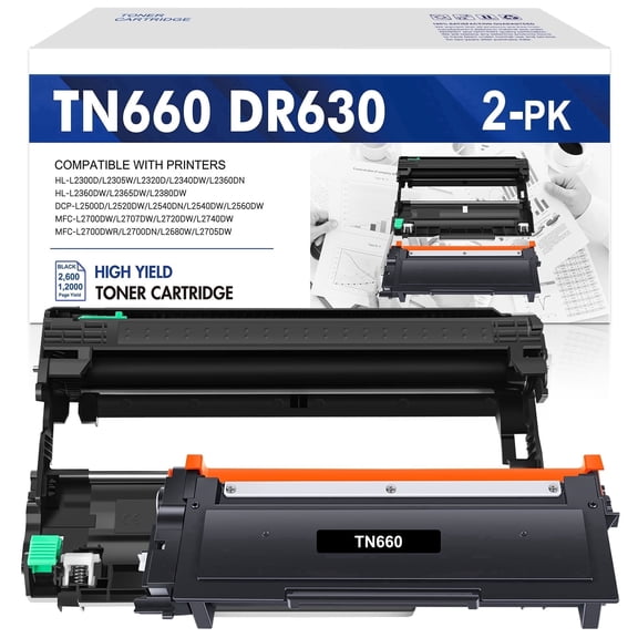 Colorich TN660 Toner Cartridge and DR630 Drum Unit Set Compatible for Brother TN-660 DR-630 for Brother HL-L2300D HL-L2320D MFC-L2740DW HL-L2380D Printer (1x TN660 Toner, 1x DR630 Drum Unit )