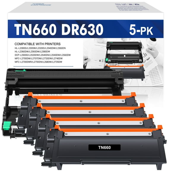 TN660 Toner Cartridge & DR630 Drum Unit for Brother HL-L2380DW DCP-L2540DN MFC-L2700DW MFC-L2707DW (4x TN-660 Toner, 1x DR-630 Drum Unit )