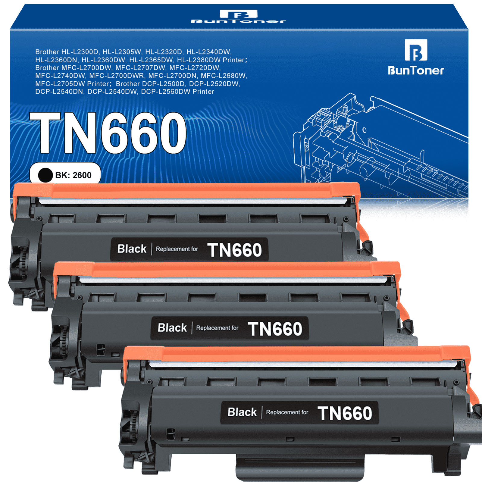 LxTek High-Yield Toner Cartridge (2-Pack) – Replacement For Brother TN660/TN630, Compatible With HL-L2300D, DCP-L2540DW & More Printers
