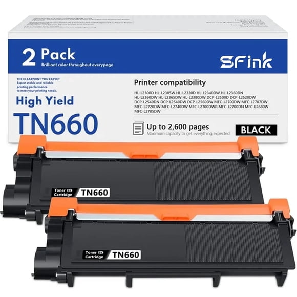 TN660 Toner Cartridge Compatible for Brother TN 660 TN 630 TN-660 TN-630 TN630 for DCP-L2520DW DCP-L2540DW HL-L2320D MFC-L2705DW Printer Ink(2-Pack Black)