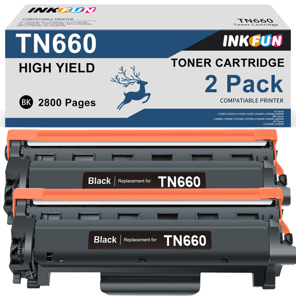 TN660 Toner Cartridge Replacement for Brother TN660 Toner TN-660 TN630 TN-630 (2 Black)