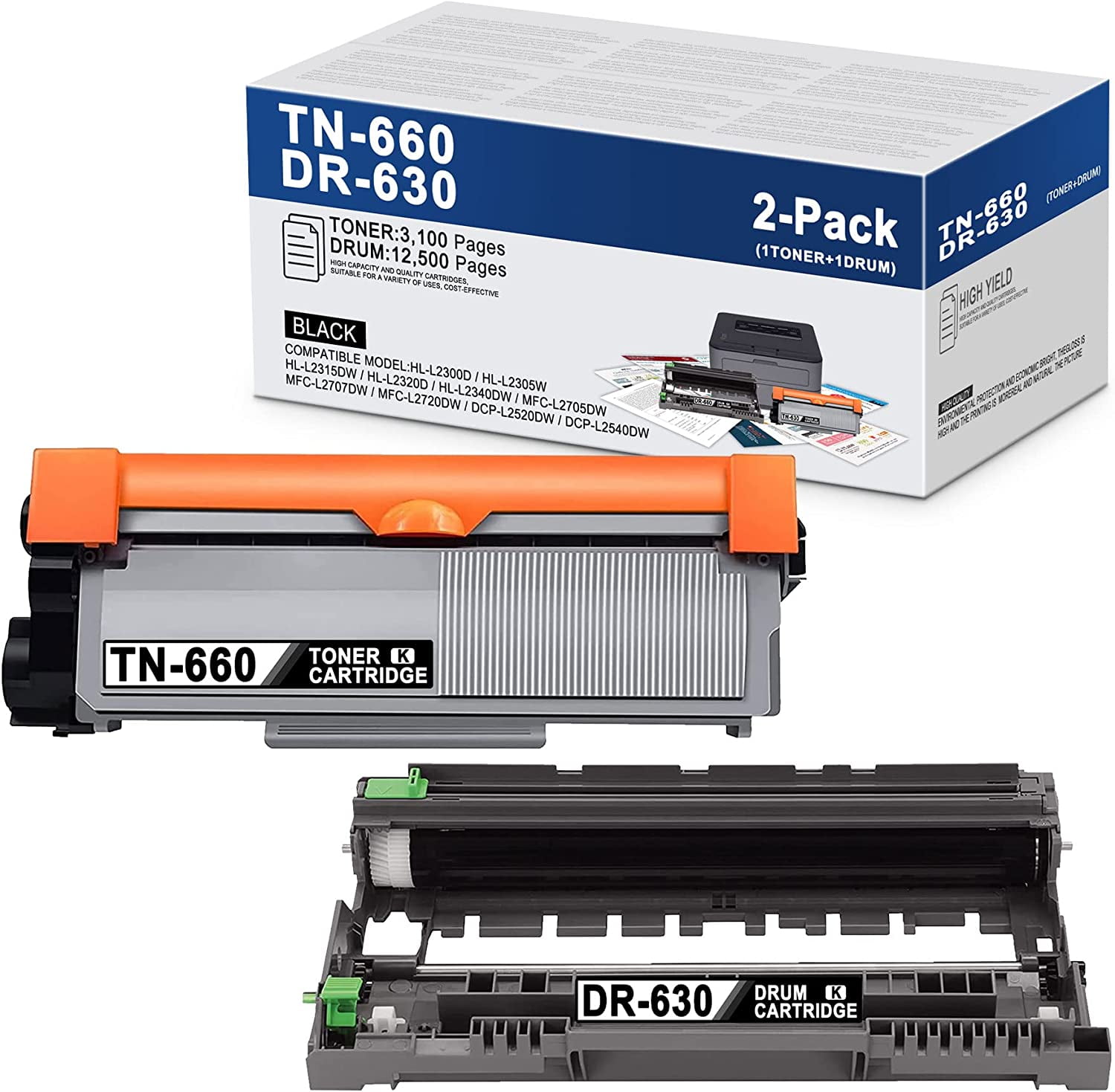 TN660 Toner + DR630 Drum Replacement for Brother MFCL2700DW Printers 2