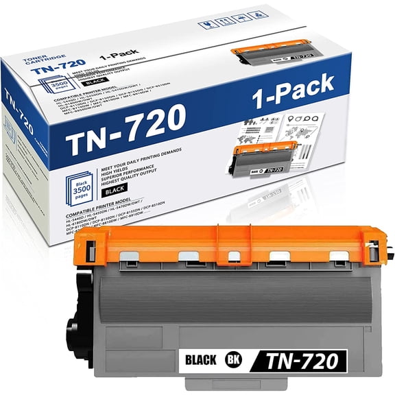 TN720 1 Pack Black,Compatible TN720 Toner Cartridge Replacement for Brother hl5440D 5450DN 5470DWDWT DCP8110DN 8150DN 8155DN MFC8710DW 8810DW Printer Toner Cartridge