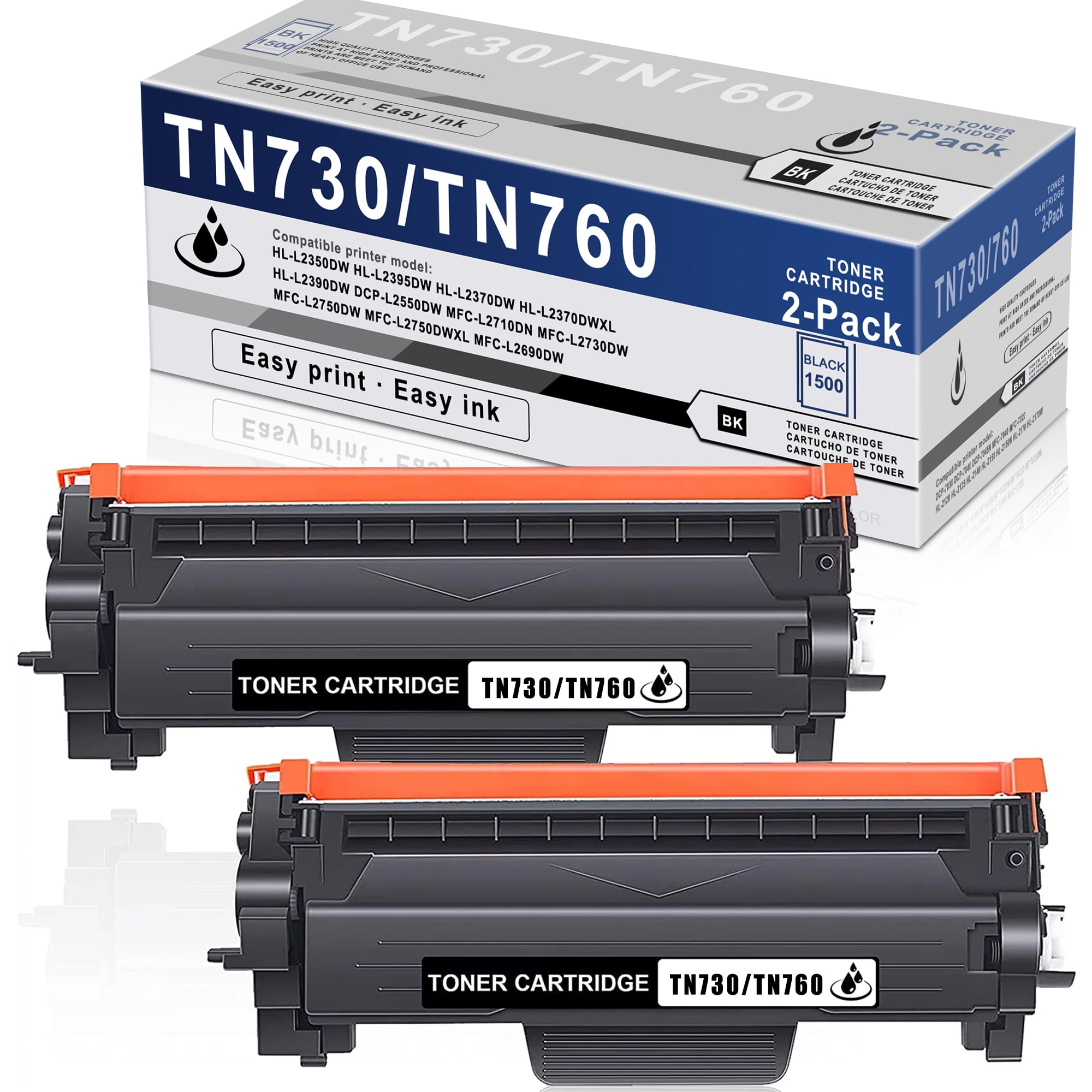 TN730/TN760 Toner: 2 Pack High Yield Black Compatible Toner Cartridge  Replacement for Brother MFC-L2710DN HL-L2395DW DCP-L2550DW HL-L2350DW