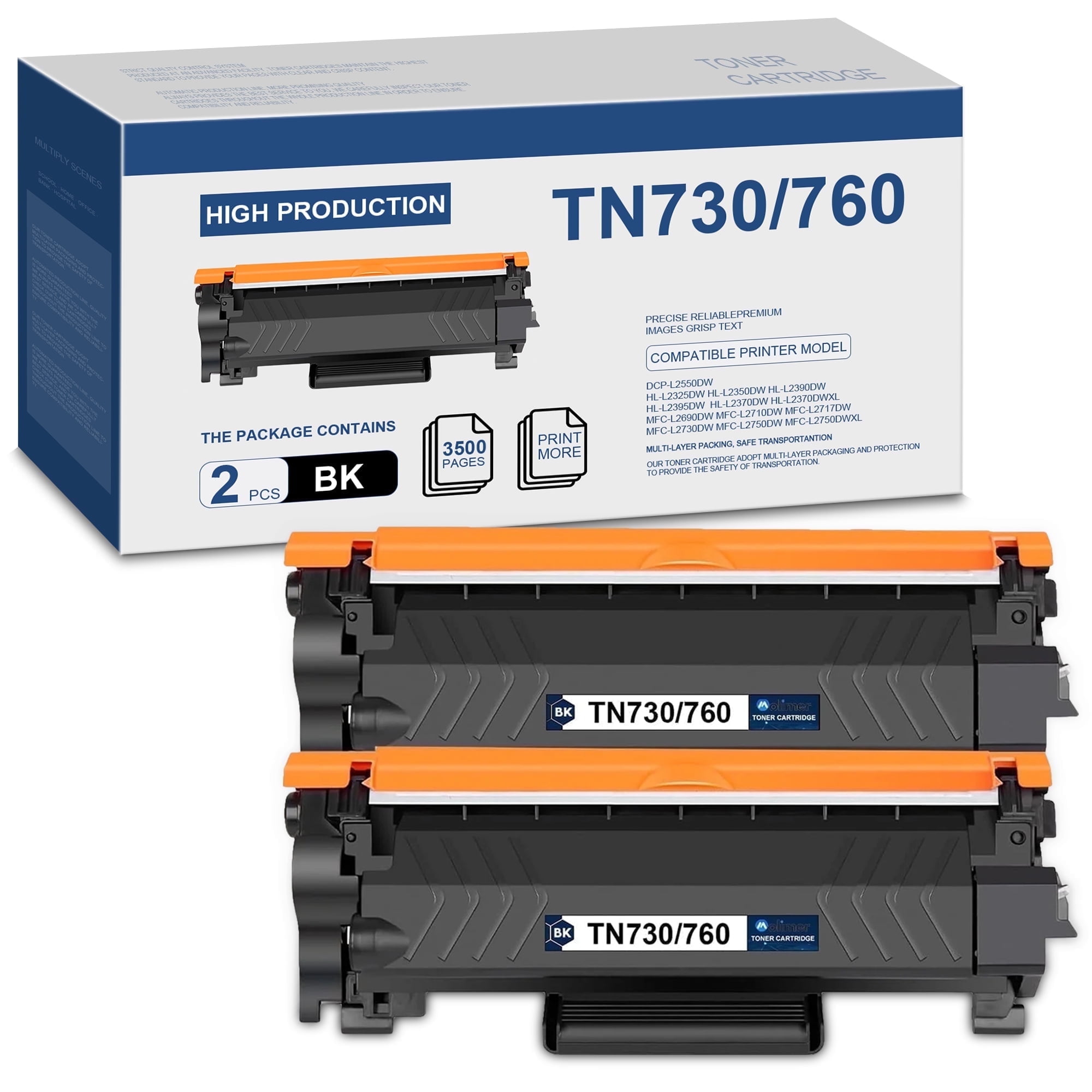 TN730/TN760 Toner Cartridge 2-Pack Black Replacement for Brother TN730 TN 730 TN-730 TN760 TN-760 TN 760 Toner Cartridges for MFC-L2710DW MFC-L2730DW HL-L2395DW HL-L2370DW DCP-L2550DW Printer