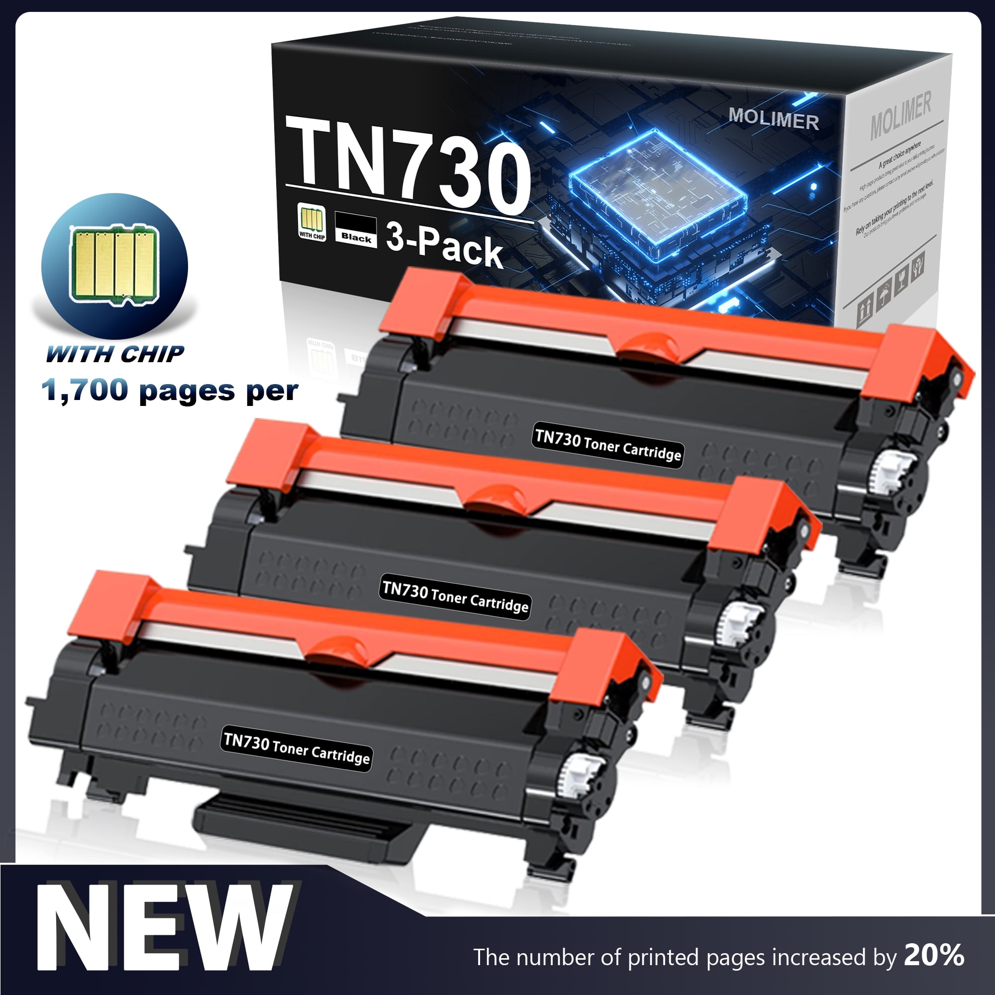 TN730 Toner Cartridge 3 Pack Black Replacement for Brother TN730 MFC