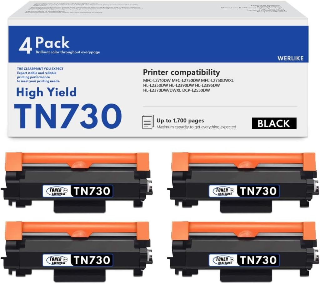 TN730 Toner Cartridge 4Pack Black Replacement for Brother TN 730 HL