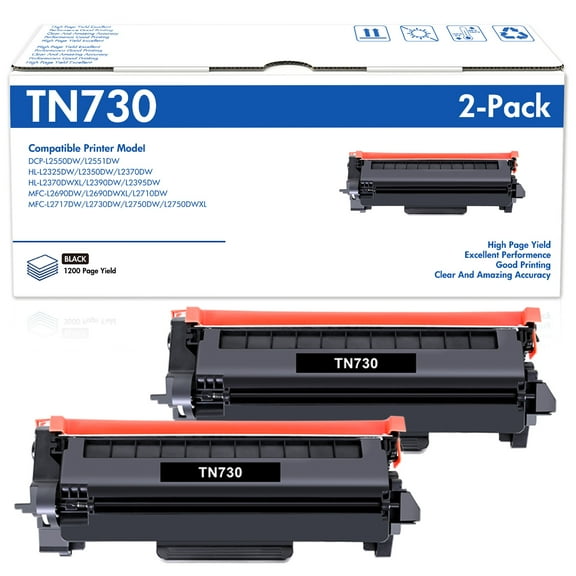 TN730 Toner Cartridge Compatible for Brother TN730 TN-730 TN760 TN-760 Work for DCP-L2550DW MFC-L2710dw MFC-L2750dw HL-L2350dw HL-L2370dw HL-L2395dw Printer (Black,2-Pack)