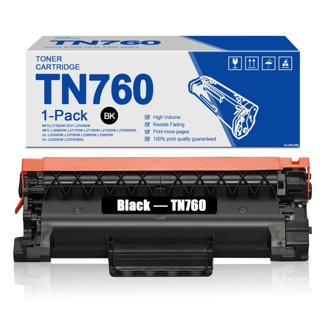 TN760 1 Pack Black Toner Cartridge High Yield Replacement for Brother