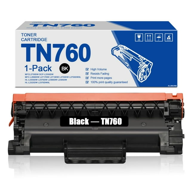 TN760 1 Pack Black Toner Cartridge High Yield Replacement for Brother