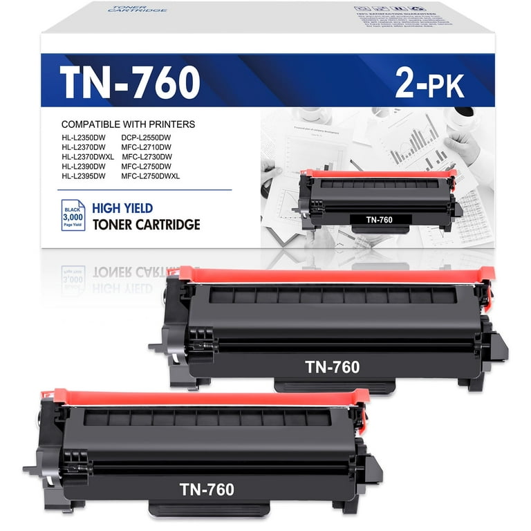 TN760 Black Toner Cartridge, High Yield : Compatible Replacement for Brother  TN 760 TN-760 Toner Used for HL-L2350DW MFC-L2710DW DCP-L2550DW MFC-L2690DW  HL-L2395DW MFC-L2750DW Printer Toner (2-Pack) 