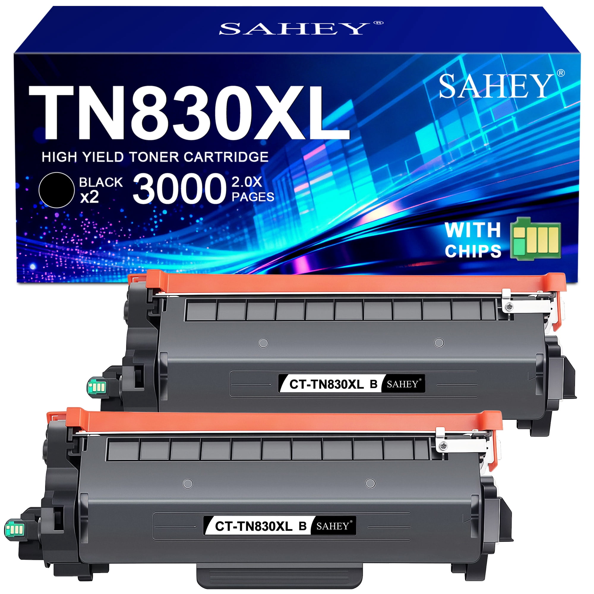 TN830XL TN830 Toner Cartridge Compatible Replacement for Brother TN830 TN-830 XL with DCP-L2640DW HL-L2460DW HL-L2480DW HL-L2400D HL-L2405W MFC-L2820DW Printer (Black, 2 Pack, with Chip)