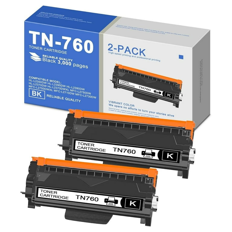 (2-Pack) Compatible TN-760 Toner Cartridge TN760 Used for Brother  HL-L2350DW HL-L2395DW MFC-L2710DW MFC-L2750DWXL Printer, by EasyPrint