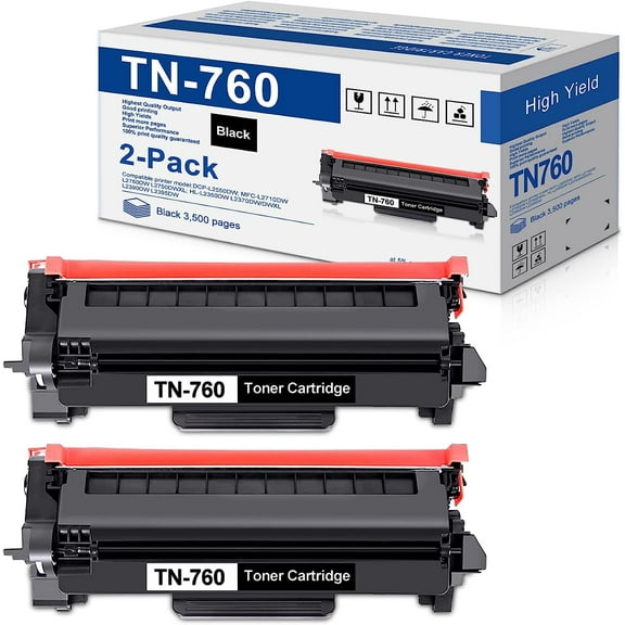 TN760 High-Yield Black Toner Cartridge Twin Pack, TN760 2PK, Replacement for Brother TN-760 TN-730 Toner for HL-L2350DW L2395DW L2390DW L2370DW MFC-L2750DW MFC-L2710DW DCP-L2550DW Printer