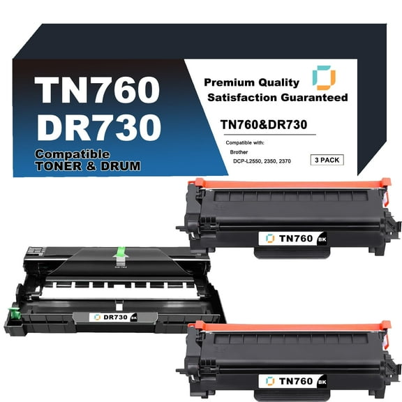 TN760 High Yield Toner Cartridge DR730 Drum Unit Replacement Compatible for Brother TN760&DR730 3 Pack to use with DCP-L2550DW, HL-L2350DW, HL-L2370DW, HL-L2390DW, MFC-L2710DW, MFC-L2750DW Printer