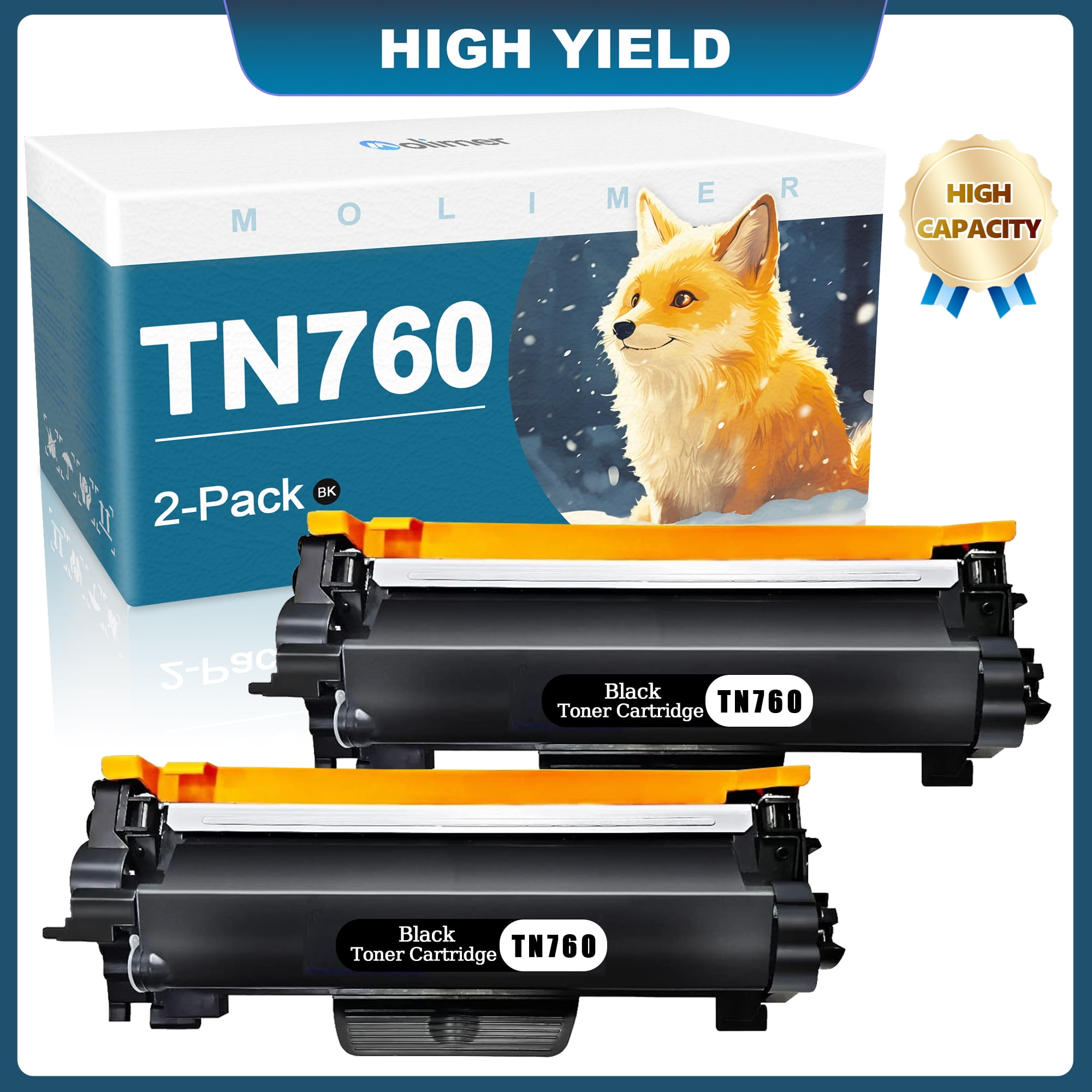 TN760 High Yield Toner Cartridge Replacement for Brother TN760 Black 2 Pack DCPL2550DW Printer