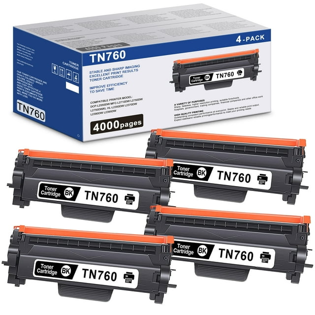 TN760 TN760 Toner Cartridge 4 Pack Compatible Replacement for Brother