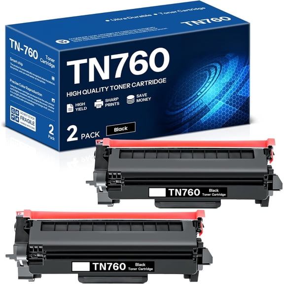 TN760 TN-760 Toner Cartridge Replacement for Brother TN760 TN-760 TN 760 MFC-L2710DW MFC-L2750DW HL-L2350DW HL-L2370DW HL-L2395DW HL-L2390DW DCP-L2550DW Printer High Yield Black 2 Pack
