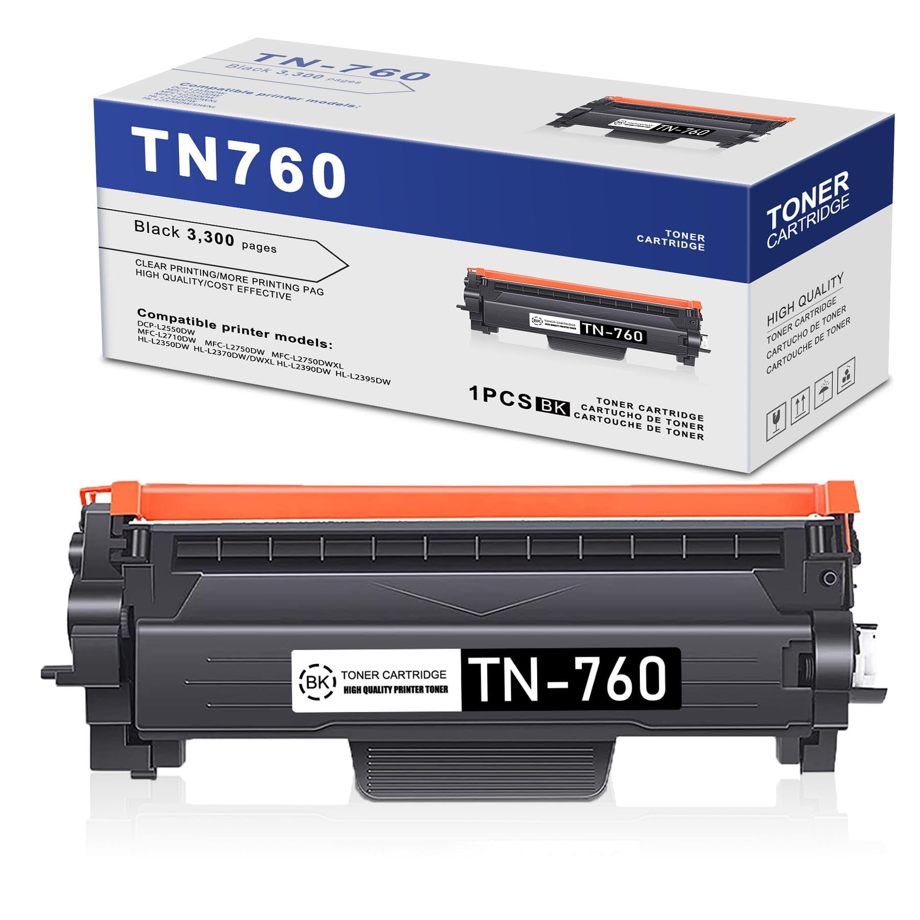 TN760 TN730 Black 1 Pack TN 760 TN-760 Toner Cartridge Compatible  Replacement for Brother DCP-L2550DW MFC-L2710DW MFC-L2750DW L2750DWXL