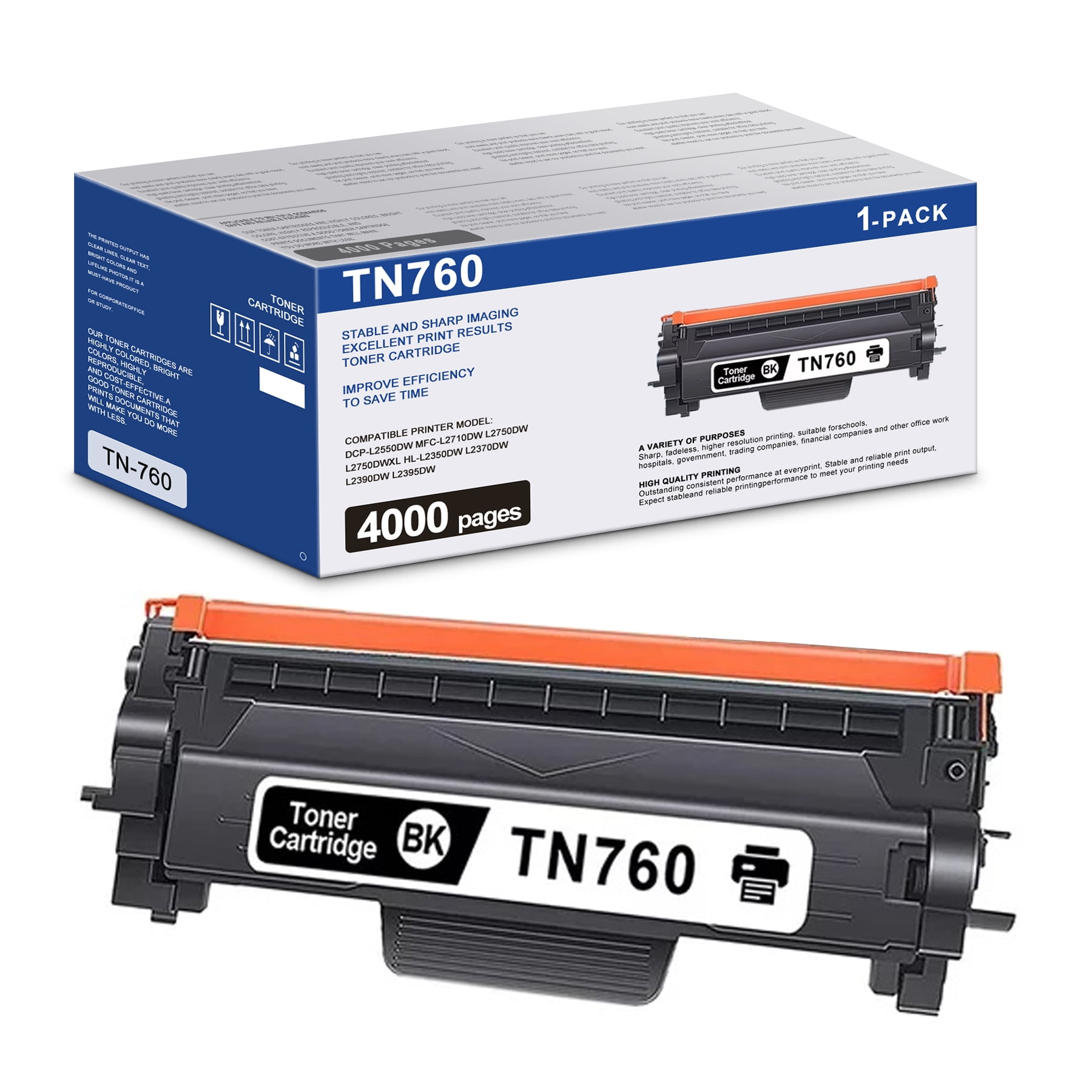 TN760 TN730 Black Toner Cartridge 1 Pack Replacement for Brother TN760