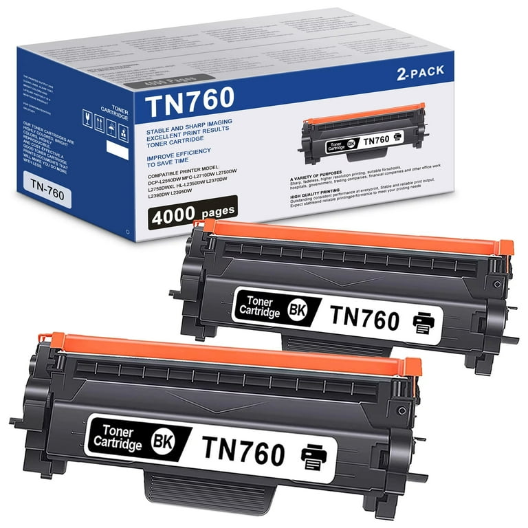 Free Shipping! TN760 Black Toner Cartridge 2 Pack Replacement for 