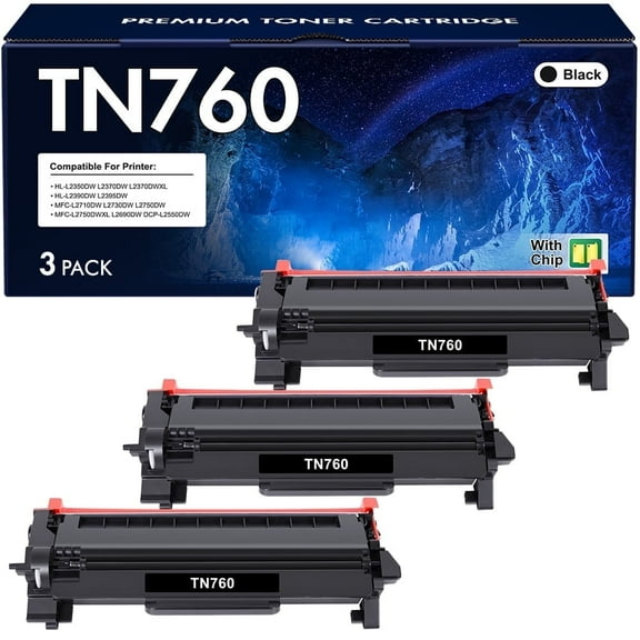 TN760 TN730 Toner Cartridge Compatible for Brother TN-760 TN760 TN 730 DCP-L2550DW HL-L2350DW HL-L2395DW HL-L2390DW HL-L2370DW MFC-L2690DW MFC-L2717D MFC-L2750DW Printer Ink (Black, 3-Pack)