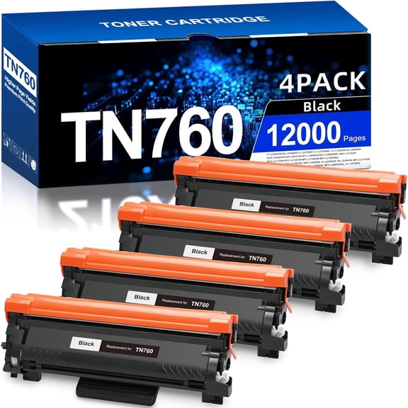 TN760 Toner for Brother Printer Compatible for Brother TN-760 TN730 TN-730 Toner Cartridges to Use with MFC-L2710DW MFC-L2750DW HL-L2350DW HL-L2370DW HL-L2395DW L2390DW DCP-L2550DW (TN760 4 Pack)