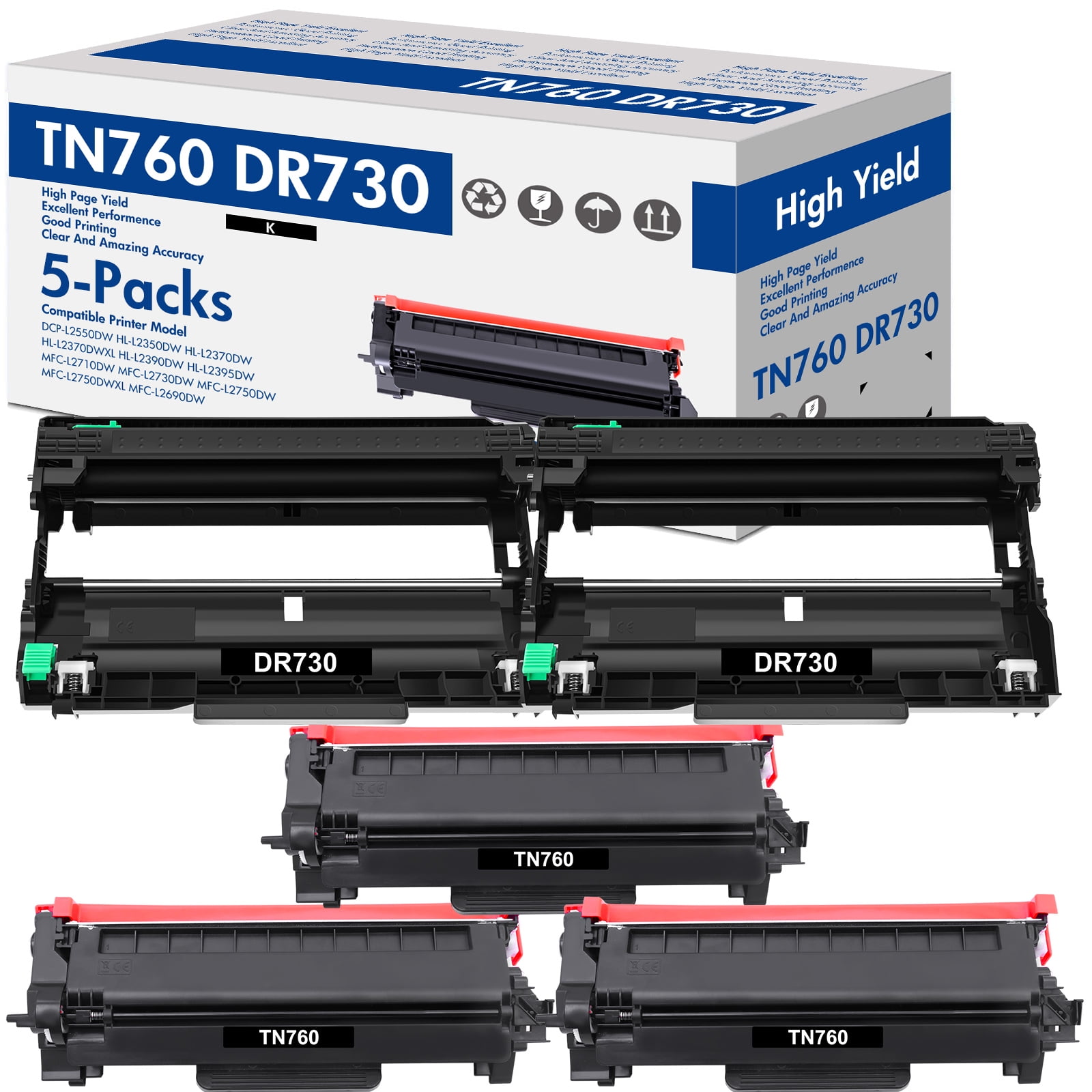 TN760 Toner Cartridge Black High Yield and DR730 Drum Unit Set