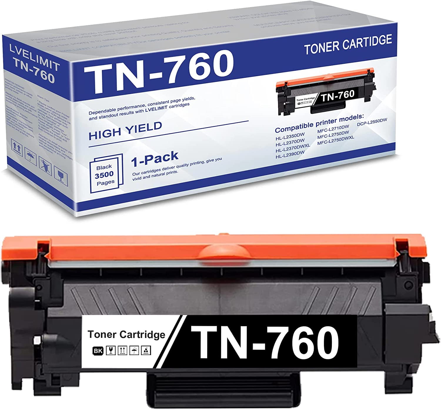 TN760 Toner Cartridge Black High Yield Replacement for Brother HL-L2395DW  L2390DW MFC-L2750DW MFC-L2710DW DCP-L2550DW Printer 