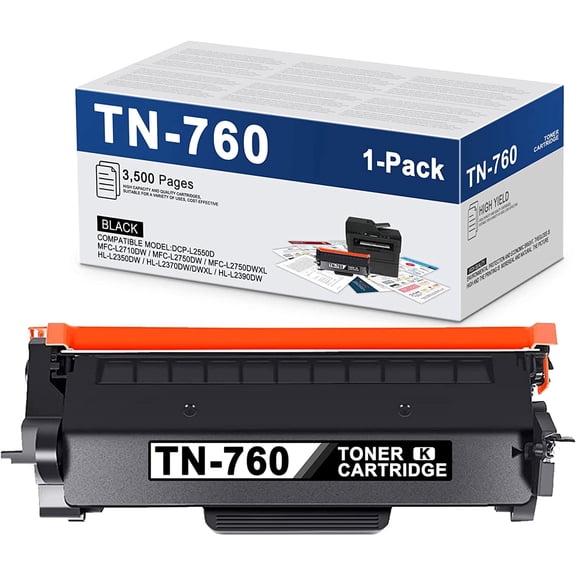 TN760 Toner Cartridge: Compatible 1 Pack Black oner Compatible for Brother HL-L2350DW Printer | High Yield