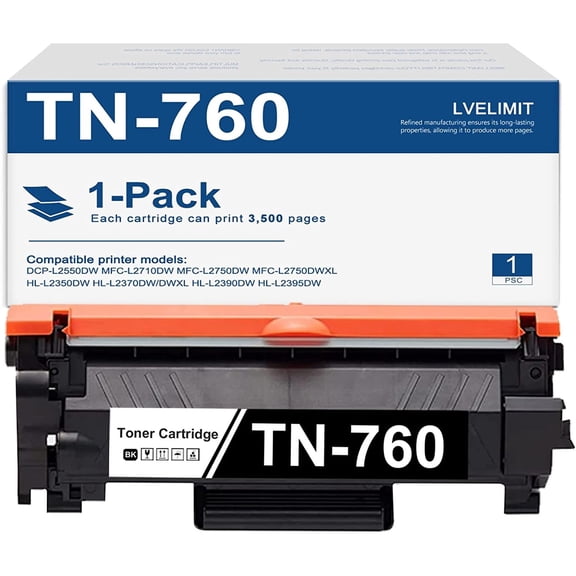 TN760 Toner Cartridge Compatible TN 760 High-Yield Black Toner Cartridge Compatible for Brother TN-760 for MFC-L2710DW Printer Toner (1 Pack)