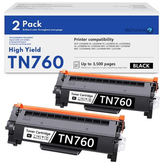 TN760 Toner Cartridge Compatible for Brother TN760 Toner Printer TN760/730 2-Pack