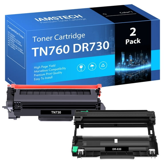 TN760 Toner Cartridge and DR730 Drum Unit Compatible for Brother TN-760 TN730 TN-730 DR-730 to use with DCP-L2550DW HL-L2350DW MFC-L2710DW MFC-L2690DW Printer (1 Toner Cartridge, 1 Drum Unit)