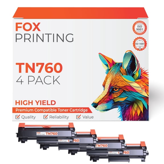TN760 Toner Cartridge High Yield Replacement for Brother Black Toner (4 Pack)