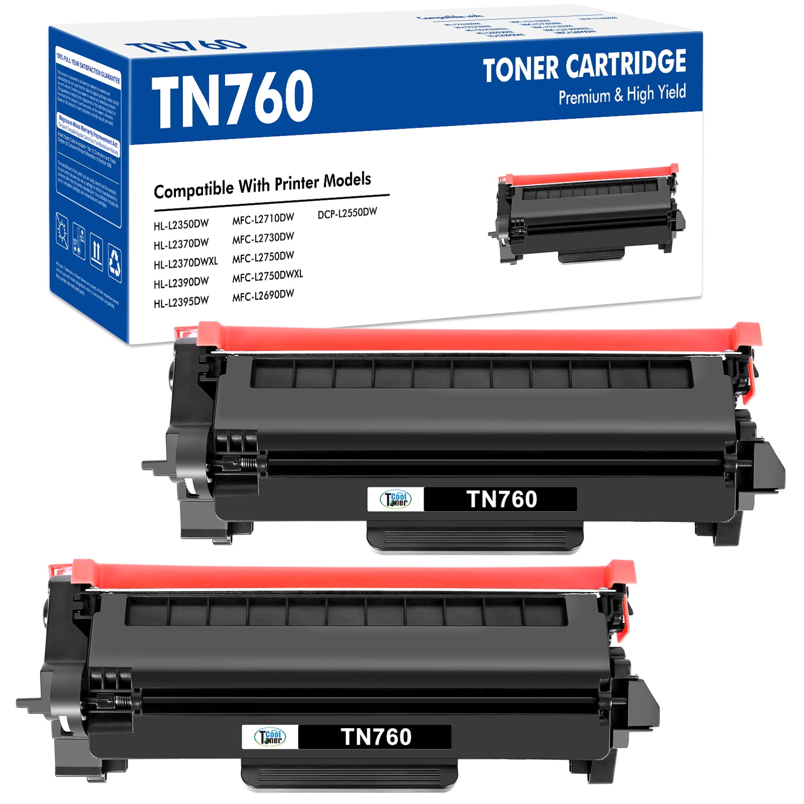 TN760 Toner Cartridge Replacement Compatible for Brother TN-760 TN730 TN-730 High Yield Compatible with DCP-L2550DW MFC-L2710DW HL-L2350DW HL-L2370DW HL-L2395DW MFC-L2690DW (Black, 2 Pack)