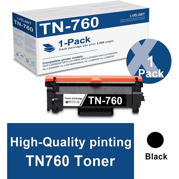TN760 Toner Cartridge Compatible for Brother HL-L2350DW Printer - 1 Pack Black