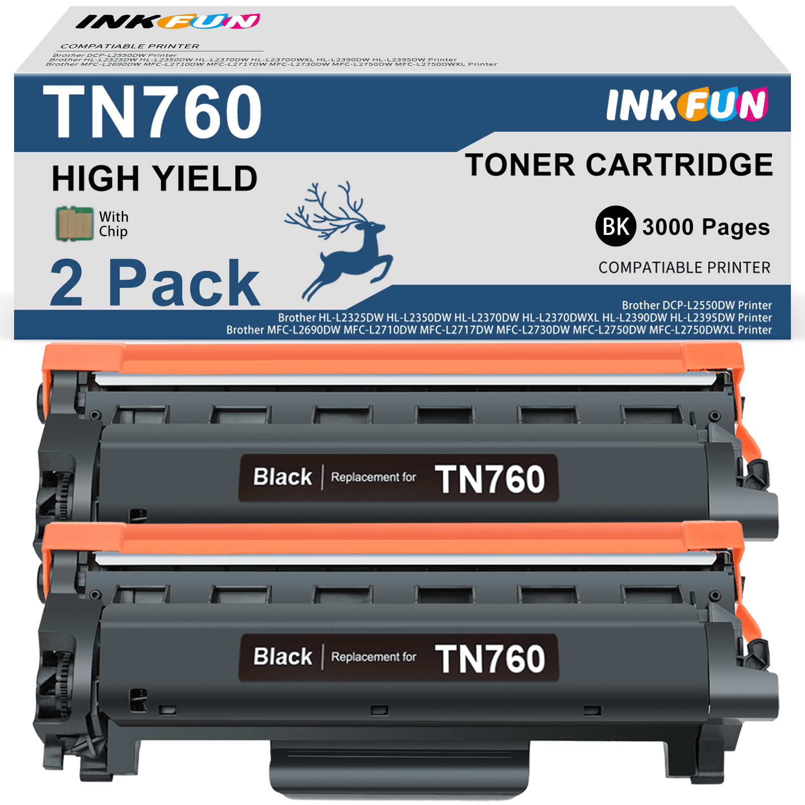 TN760 Toner Compatible for Brother TN760 Toner Cartridge for Brother Toner TN760 TN-760 TN730 TN-730 for MFC-L2710DW DCP-L2550DW MFC-L2750DW HL-L2370DW HL-L2350DW Printer (2 Pack)