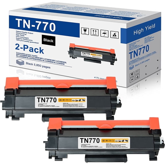 TN770 Black Toner Replacement for Brother HL-L2350DW HL-L2390DW HL-L2370DW Printer (2-Pack)